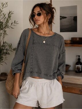 Anthropologie (Pilcro) Washed Charcoal Cropped Sweatshirt